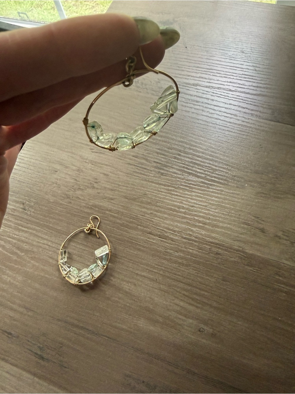 2 for $30 sale: hammered gold hoop earrings light blue aquamarine quartz - Picture 2 of 2